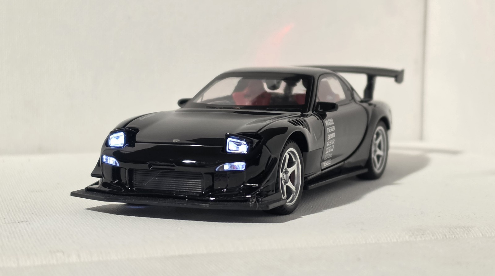 Mazda RX-7 Black Diecast Car 1:32 w/ Rear Wing Light-Up Highly Collectible