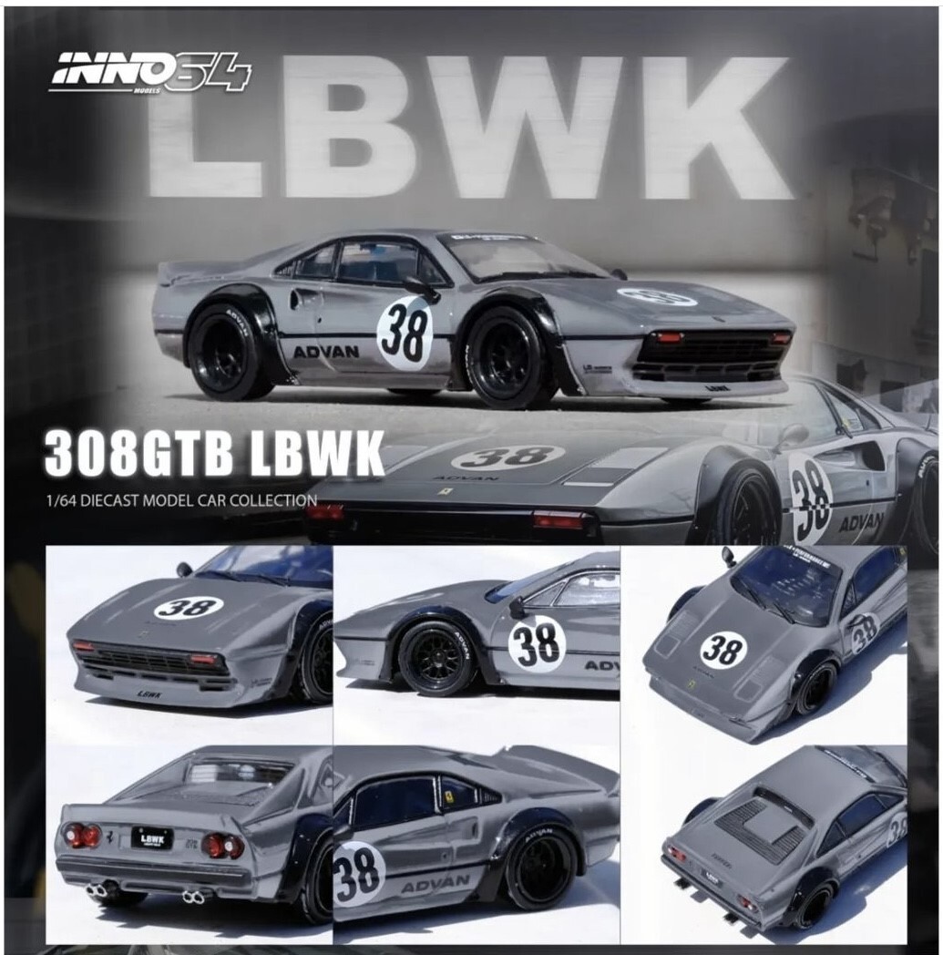 Inno64 1:64 Liberty Walk LBWK Ferrari 308 GTB #38 Grey Diecast Model Car
