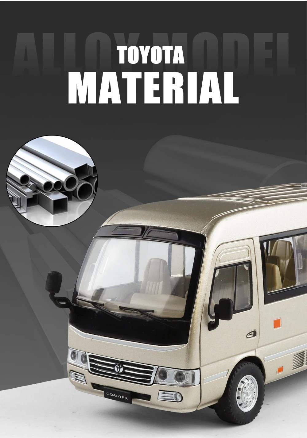 1:24 Toyota Coaster BUS Alloy Diecast Car Model Sound Light Kid’s Toy Birthday