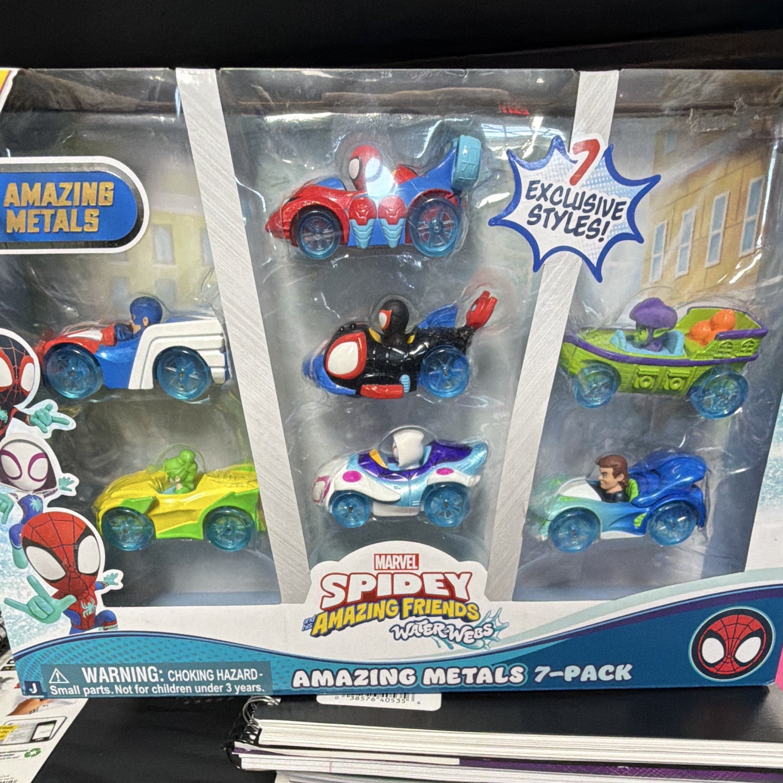 Marvel Amazing Metals 7-Pack Diecast Cars Spider-Man Unopened Box Waterwebs