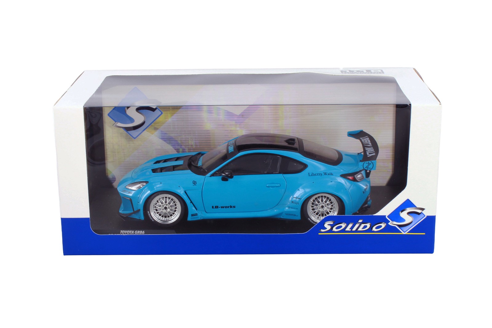 2024 TOYOTA GR86 W/LIBERTY WALK BODY KIT BLUE 1/18 DIECAST CAR SOLIDO S1813601