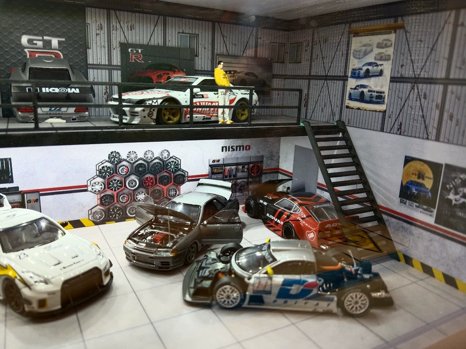 Diorama 1/64 Car Garage Model LED Street Repair Workshop Buildings Scene Gift US