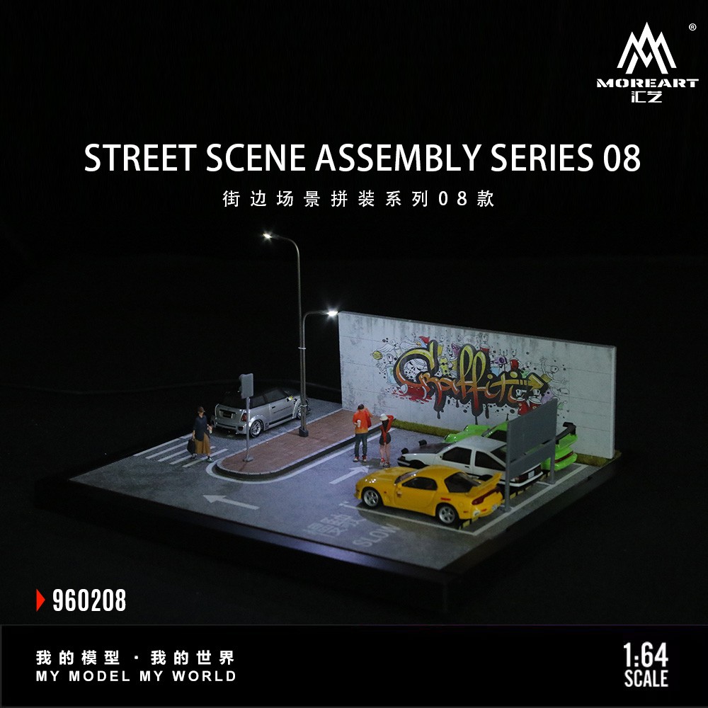 1:64 Diorama Diecast Garages Building Model LED Display Parking Lot Scene US