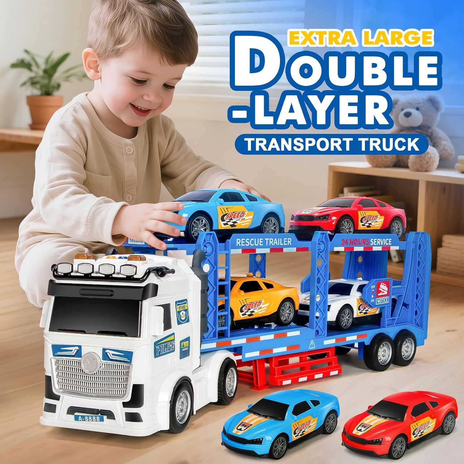 BainGesk Semi Truck Toys Car for 3, 4, 5, 6, 8 Years Old Boys Girls, Adjustable