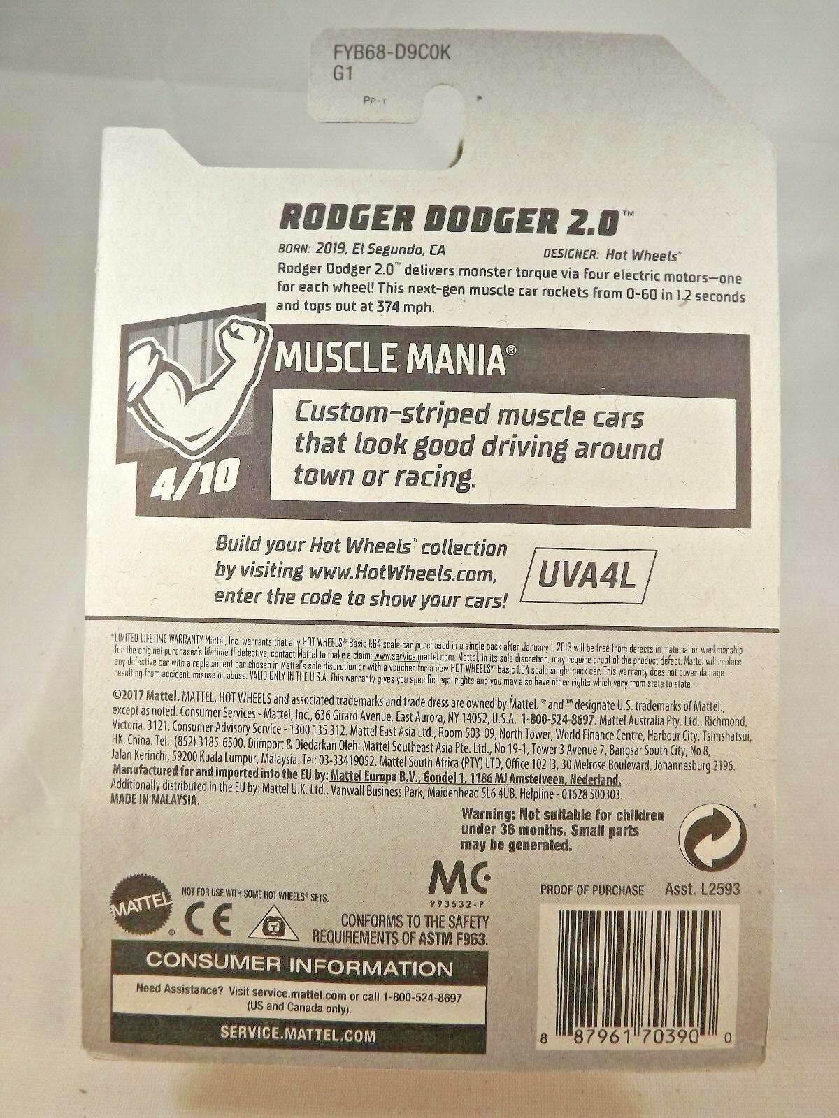 2019 Hot Wheels #195 Muscle Mania 4/10 RODGER DODGER 2.0 Purple w/Chrome AD Sp