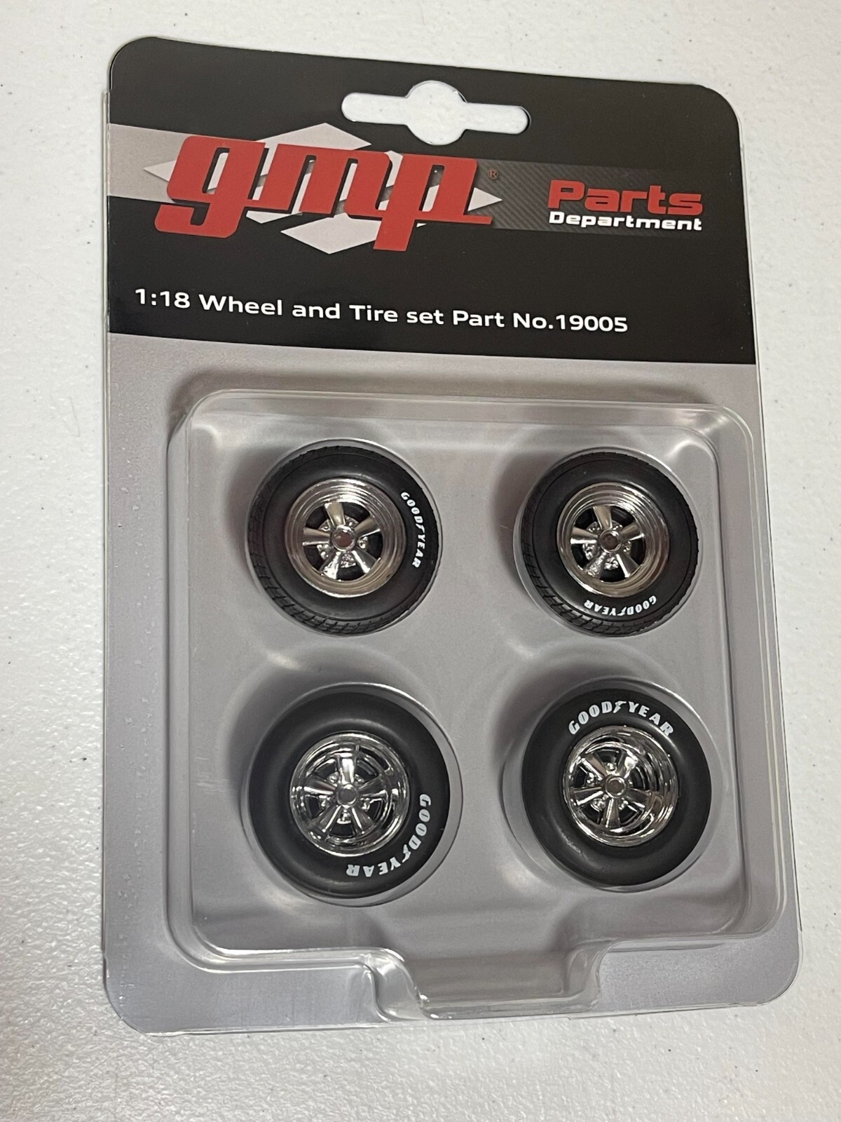 1/18 GMP MUSCLE CAR DEEP DISH 5 SPOKE DRAG WHEELS AND GOODYEAR TIRE SET 19005