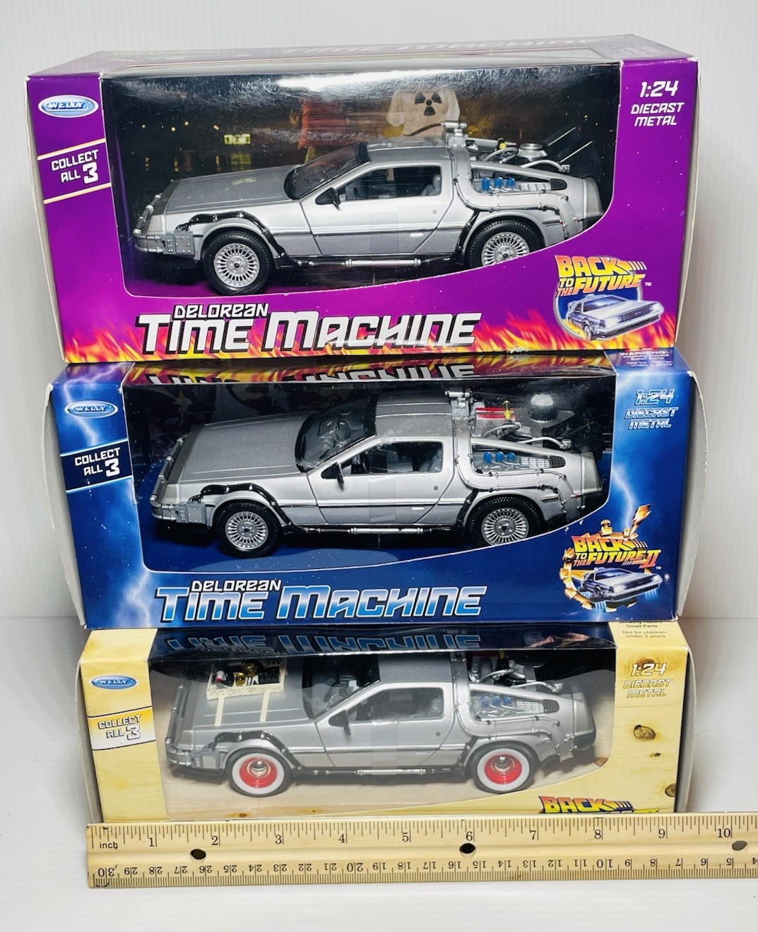 WELLY ALL Back to The Future I II & III DeLorean Time Machine 1:24 Scale Diecast