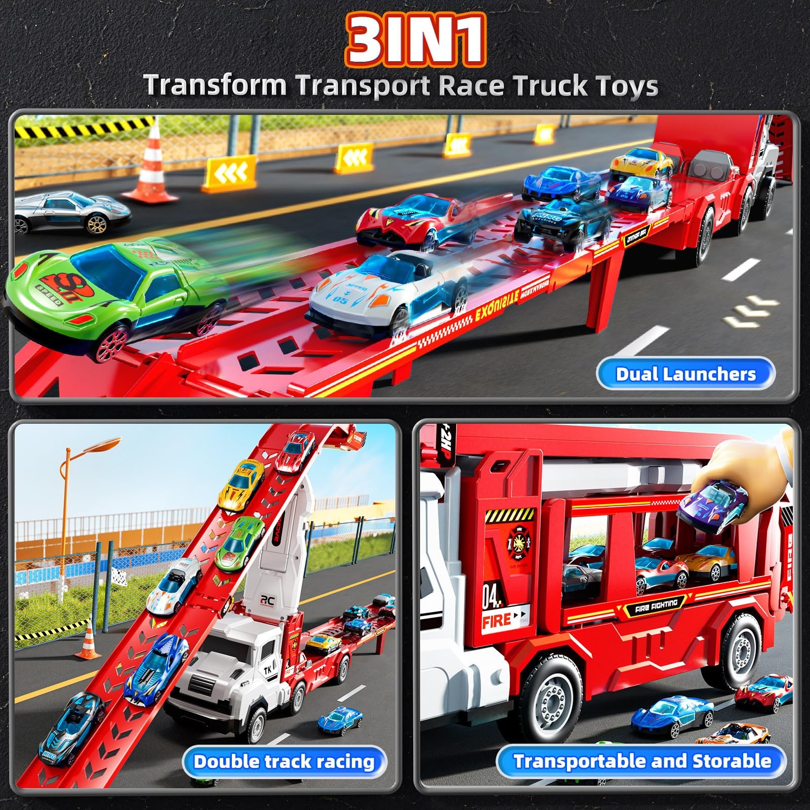 Toddler Car Truck Toys for 3 4 5 6 7 8 Years Old Boys, Transporter Truck Toy Tra