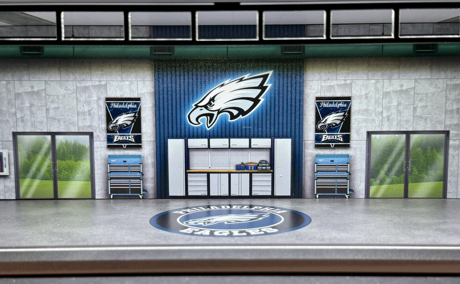 Eagles Shop Theme 1:64 Model Car Diorama Garage + LED Lighting FOR Hot Wheels
