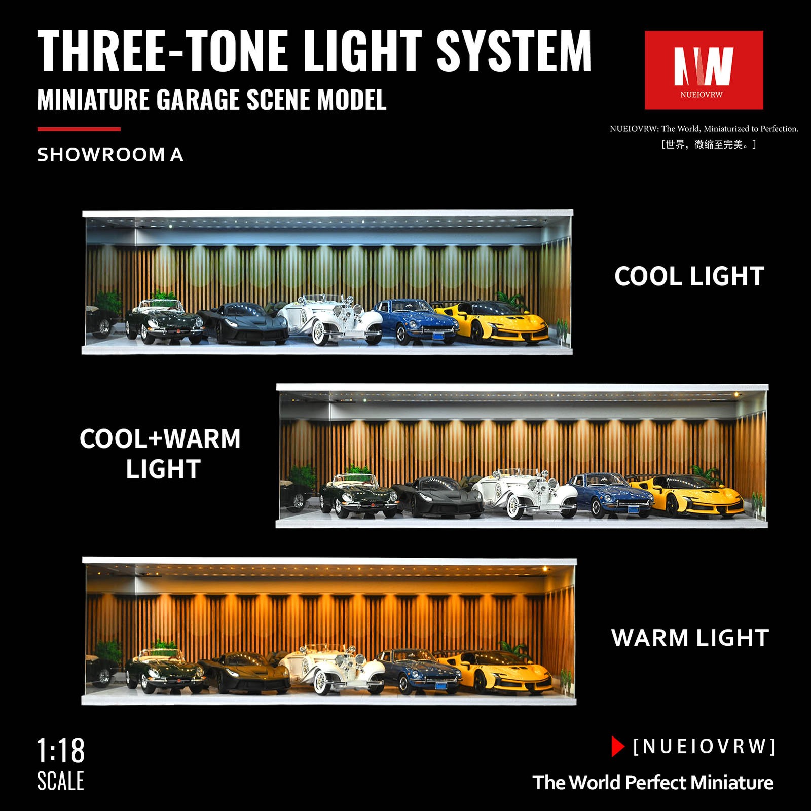 Diorama 1/18 Car Garage Model LED Light Street Building Showroom Display Gift US
