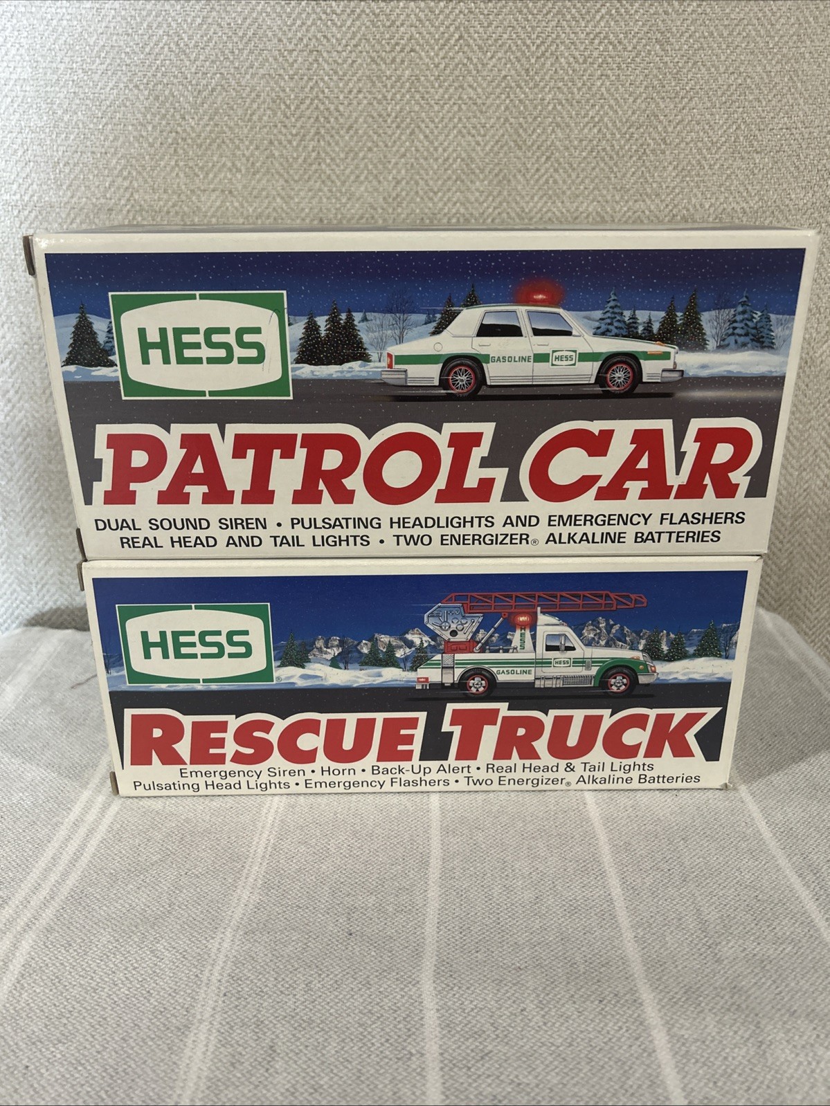 1993 HESS POLICE PATROL CAR & 1994 HESS RESCUE TRUCK VINTAGE NIB LOT