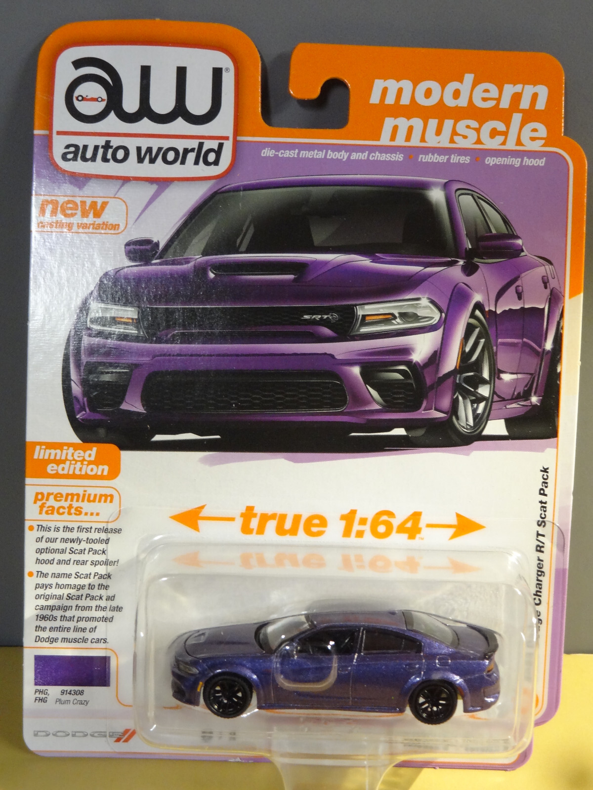 AUTO WORLD PREMIUM – 2023 DODGE CHARGER R/T SCAT PACK – MODERN MUSCLE PURPLE