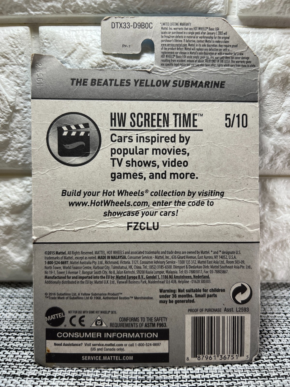 Hot Wheels HW Screen Time 5/10 The Beatles Yellow Submarine 49/365 Yellow (*)