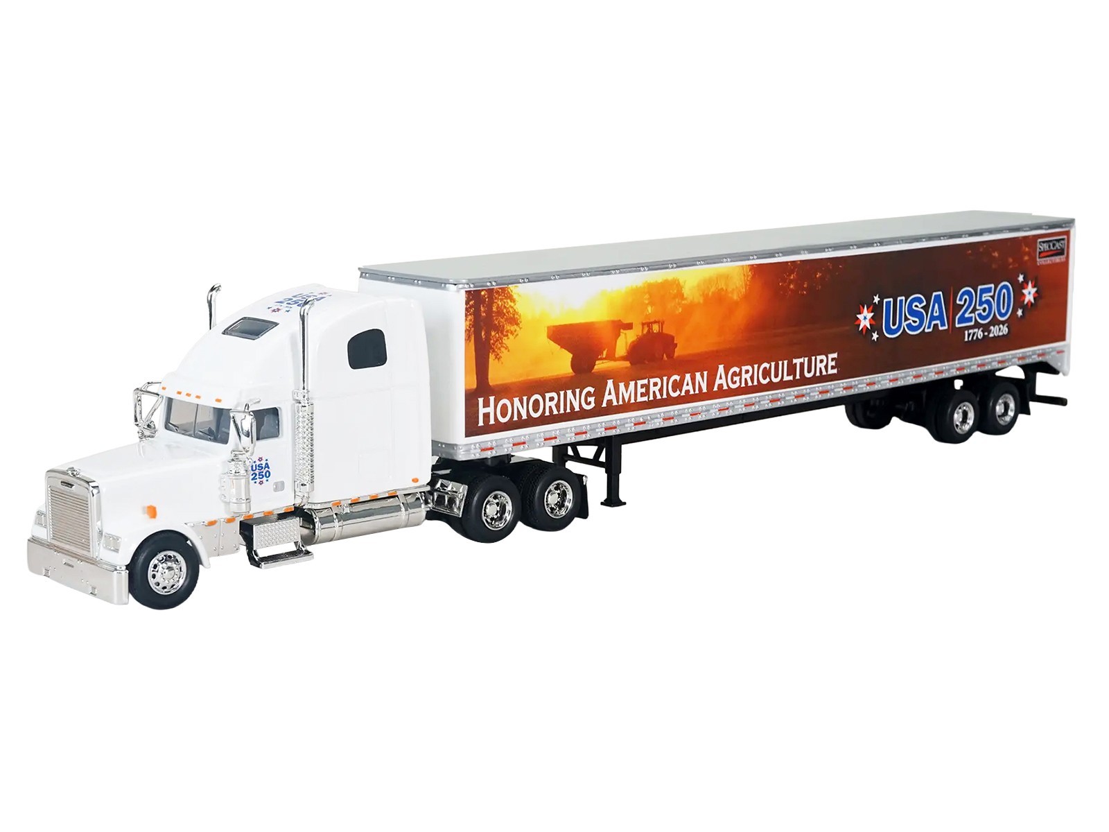 FREIGHTLINER CLASSIC XL SLEEPER W/TRAILER “USA 250” WHITE 1/64 BY SPECCAST 35595