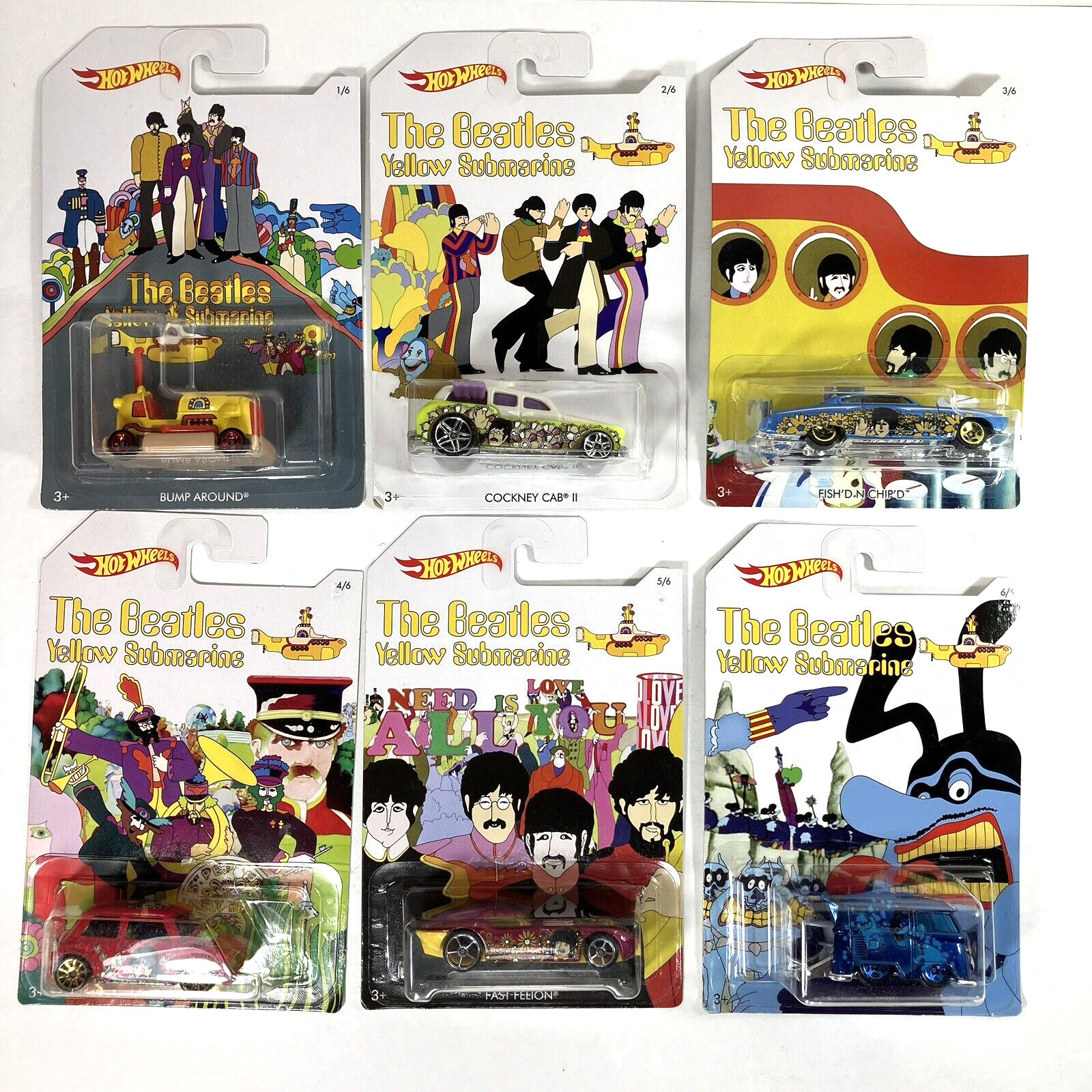 2016 Hot Wheels The Beatles YELLOW SUBMARINE Complete Set 6 Limited Ed. cars MIB