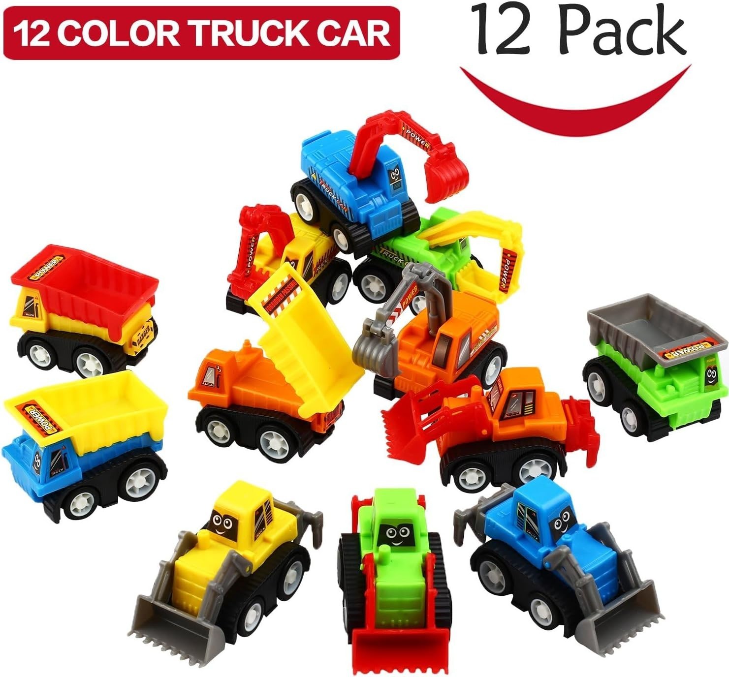 Funcorn Toys Pull Back Car 12 Pcs Mini Truck Toy Kit Set Dumper Excavator