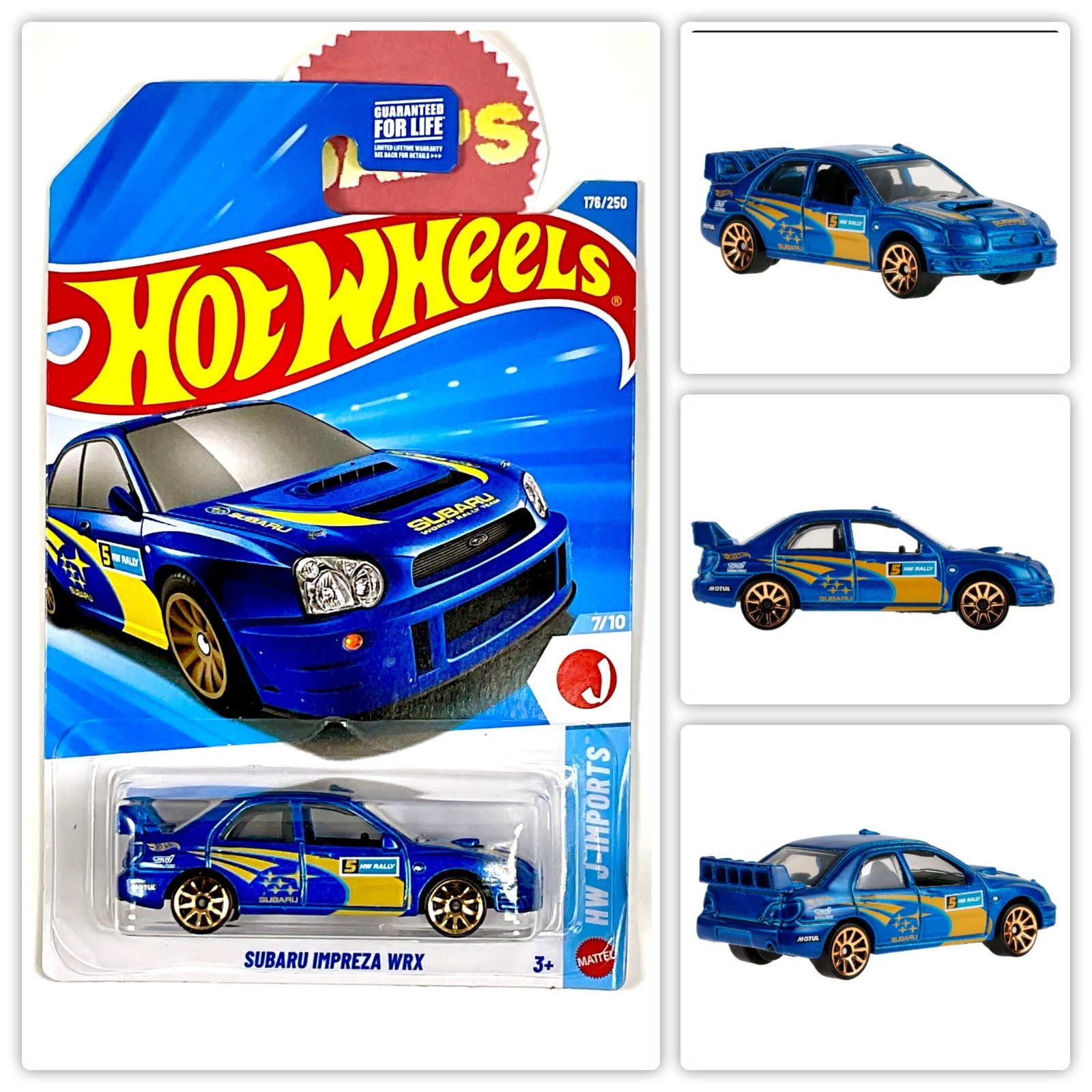 Hot Wheels Subaru Impreza WRX Blue, 10 Spoke Gold Rims, JDM #176 J-Imports