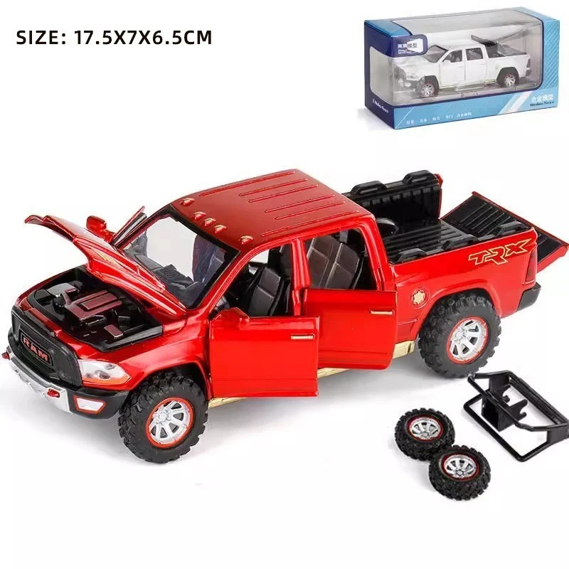 1:32 RAM Pickup Truck Diecast Model Toy w/ Light Sound Pull Back Alloy Car