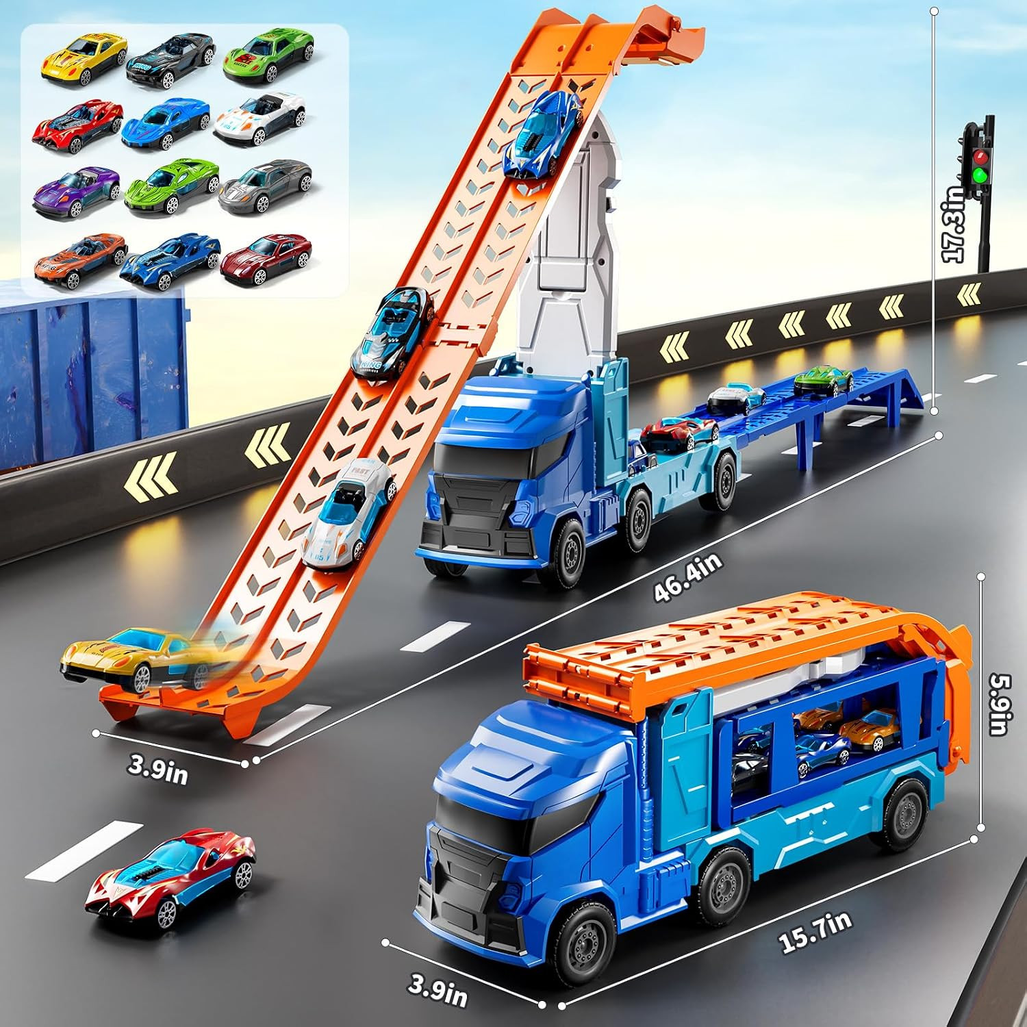 Truck Toys Car Track Set for 3 4 5 6 Years Old Boys, Carrier Truck Transporter C