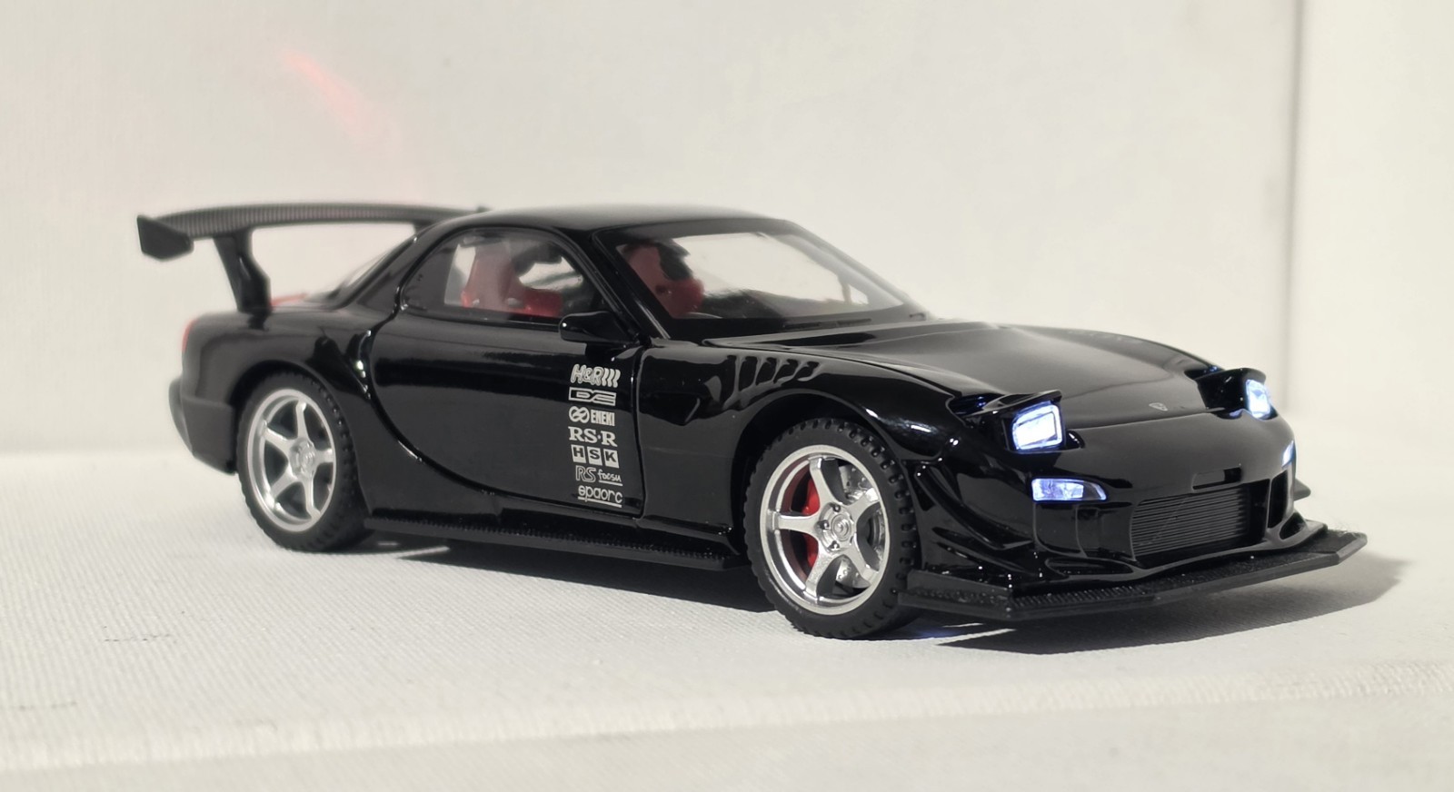 Mazda RX-7 Black Diecast Car 1:32 w/ Rear Wing Light-Up Highly Collectible