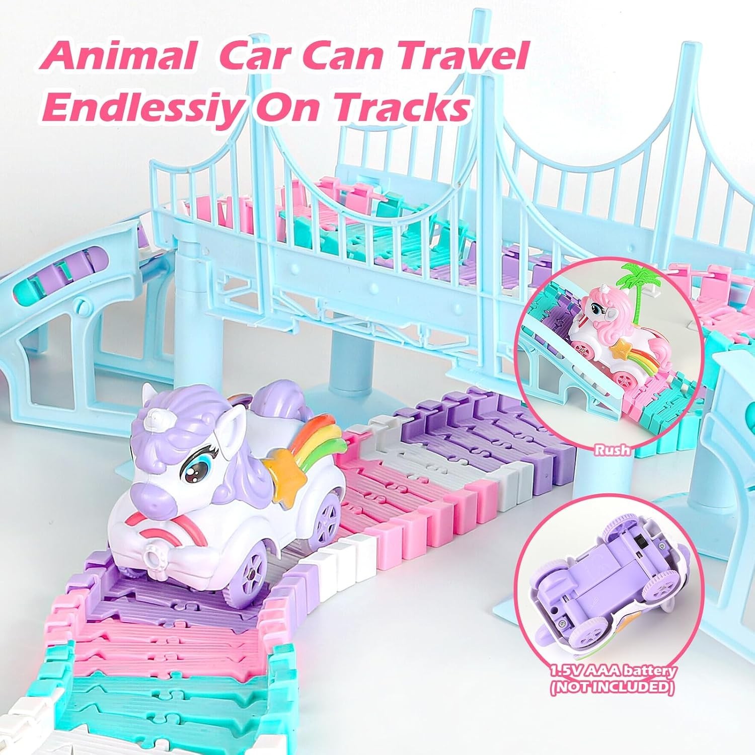 268 PCS Unicorn Race Tracks for Kids Toys, Glow in The Dark Magic Toy Set, 2 …