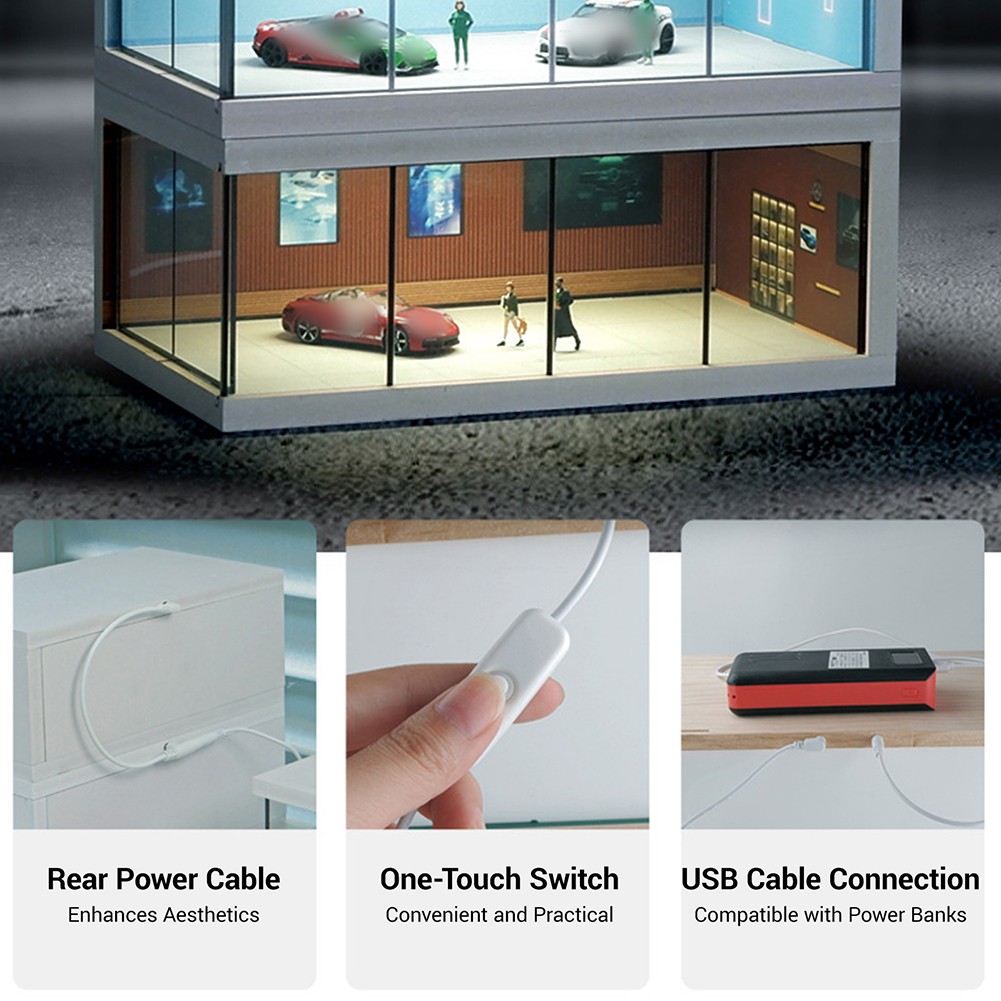 Display Case for 1/64 Diecast Model Car LED Light Showroom Scene Garage