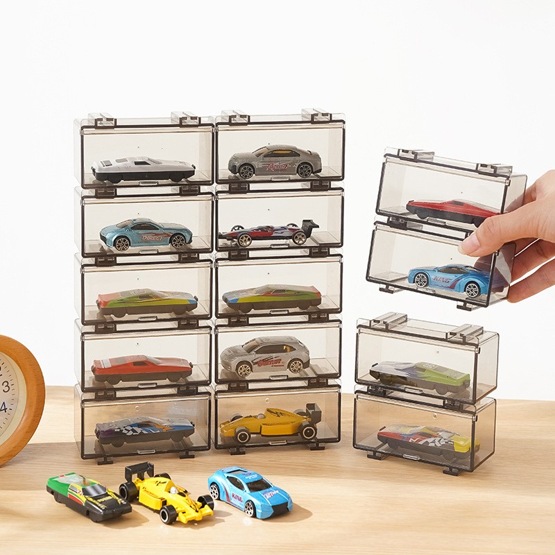 Display Case Storage Box For Hot Wheels 1/64 Car Stackable Toys Collection Gray