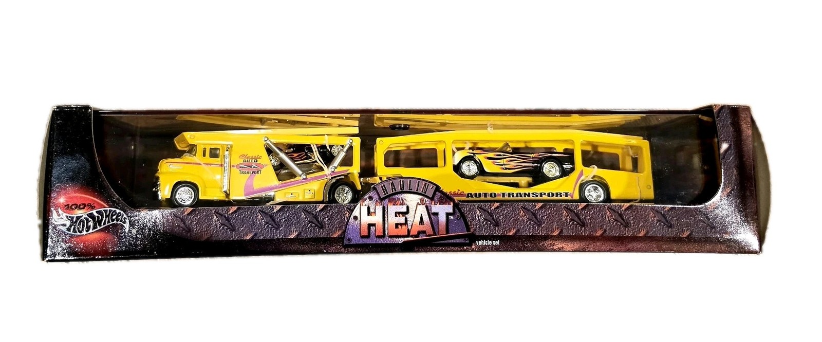 Hot Wheels Haulin Heat Auto Transporter Chevy Flame Vehicle Set RARE —New/Sealed