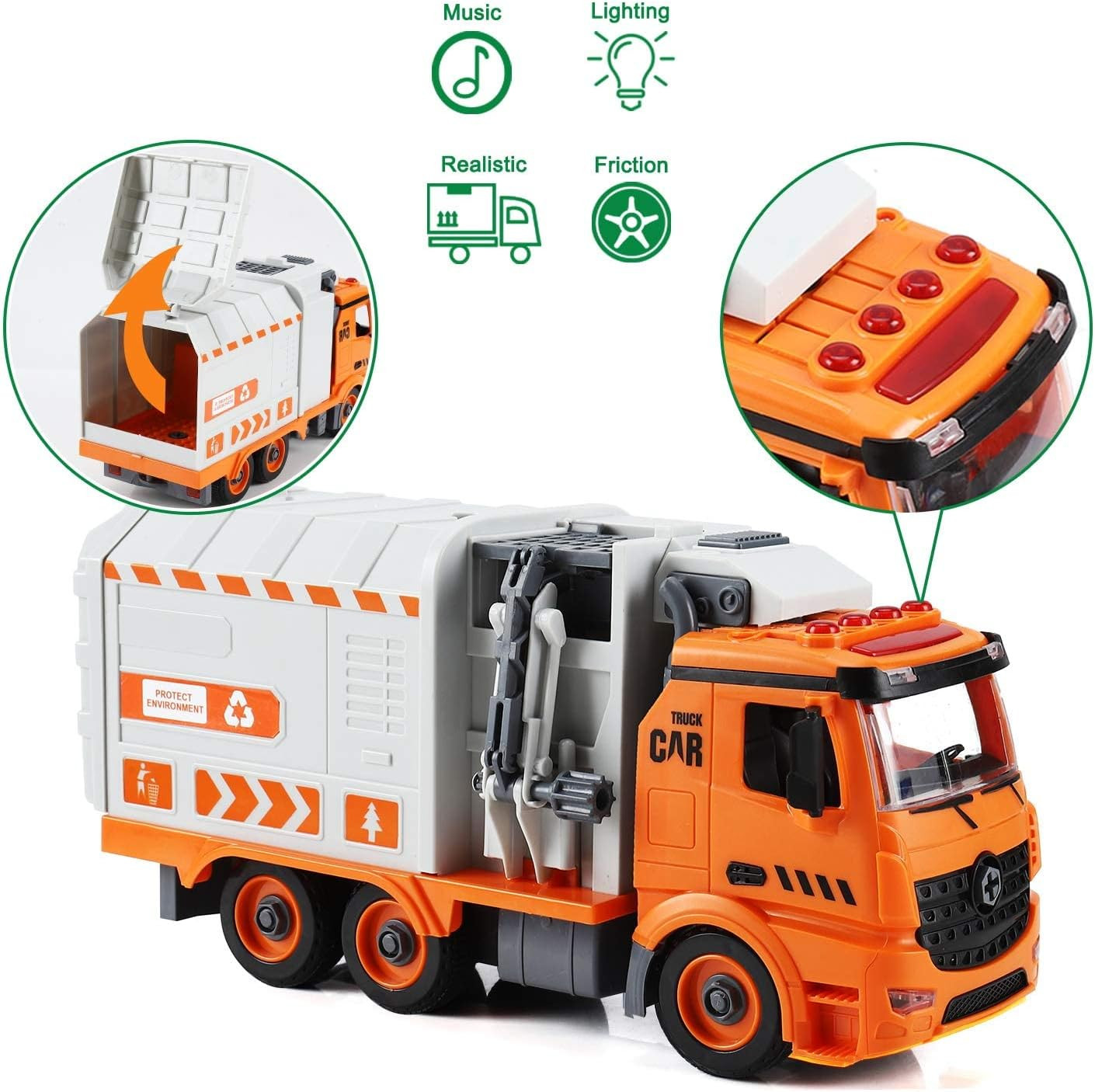 Garbage Truck Toys, DIY Realistic Recycling Trash Truck Toy with Light and So…