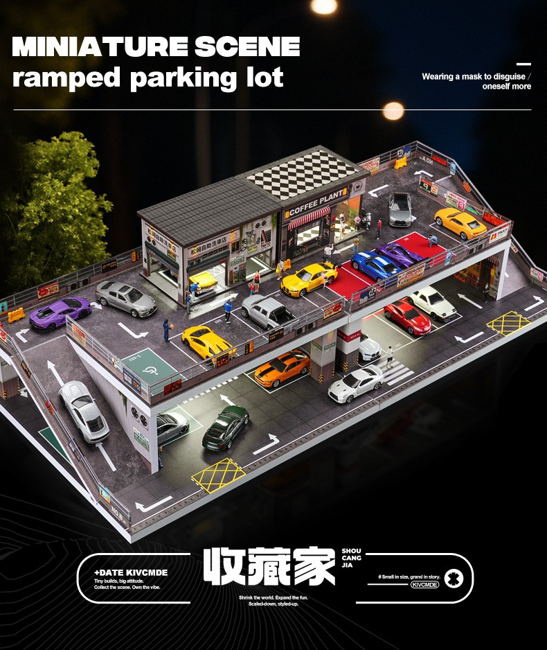 1/64 Diorama Diecast Car Garage Model Multi-Layer Car Parking Lots Display Scene