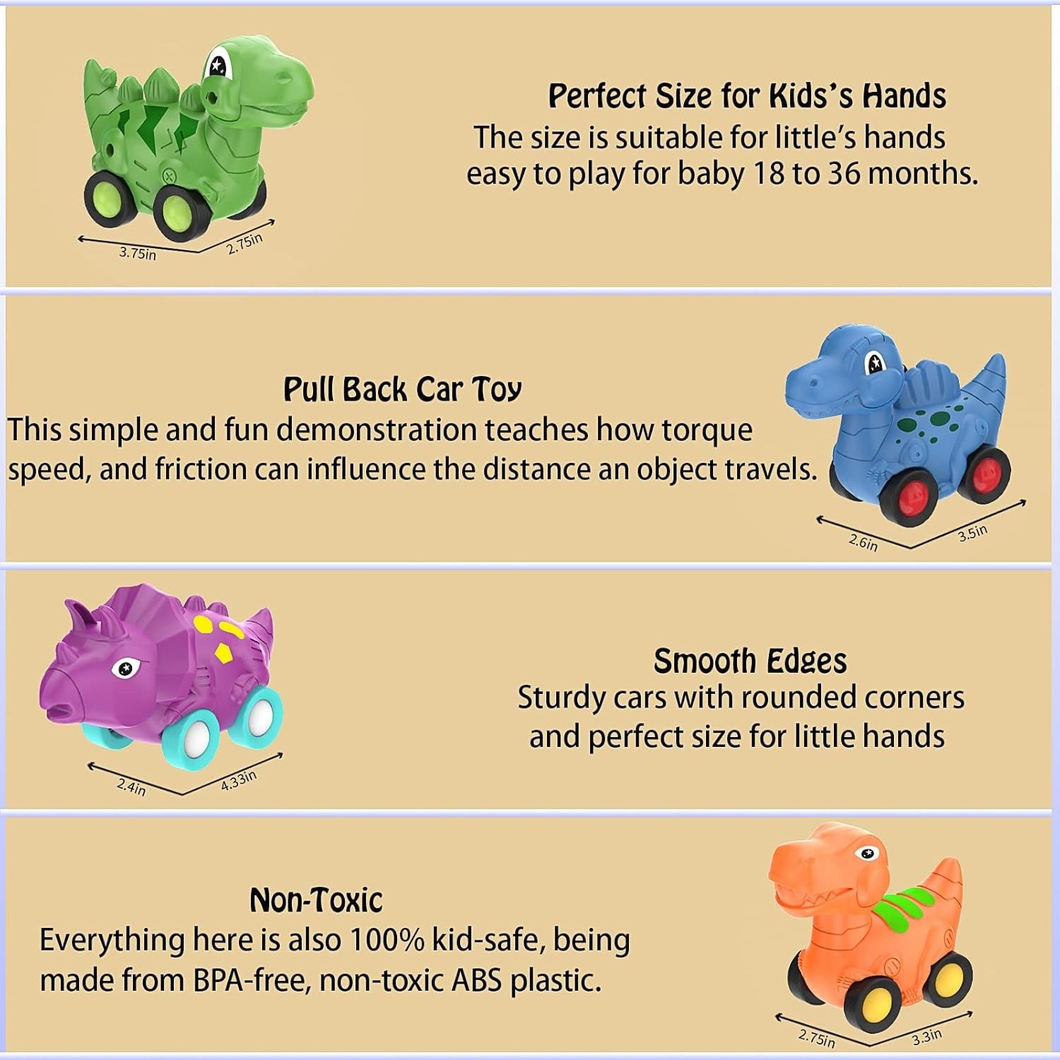 Dinosaur Car Toy for 2 3 4 5 Old Boys, Friction Power Carrier Truck with 4 P…