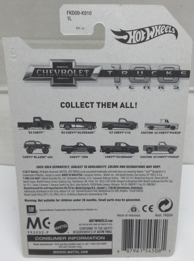 Hot Wheels 2018 100 Years of Chevy Trucks Complete 8 Car SET