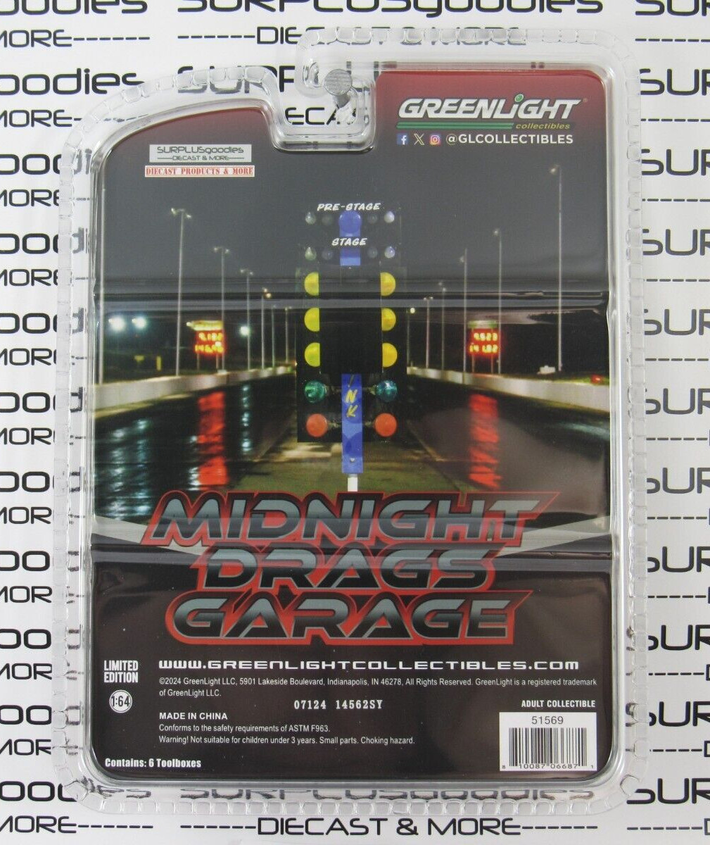 2024 Greenlight 1:64 Midnight Drags Diorama Set of (6) GARAGE TOOLBOX BOXES