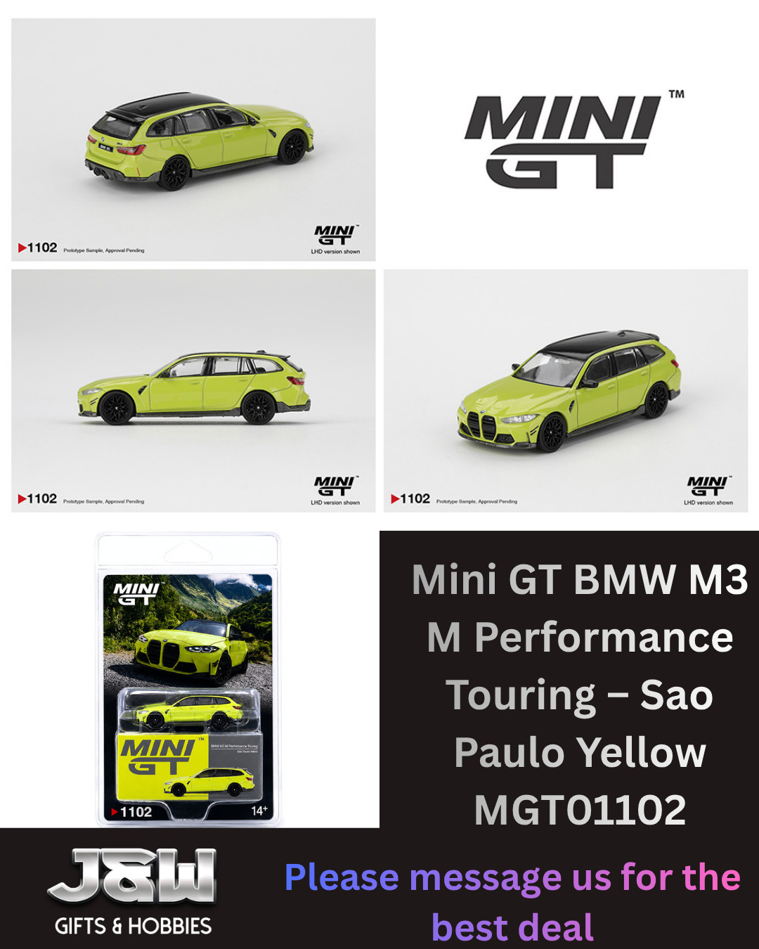 Mini GT BMW M3 M Performance Touring – Sao Paulo Yellow #1102 1/64