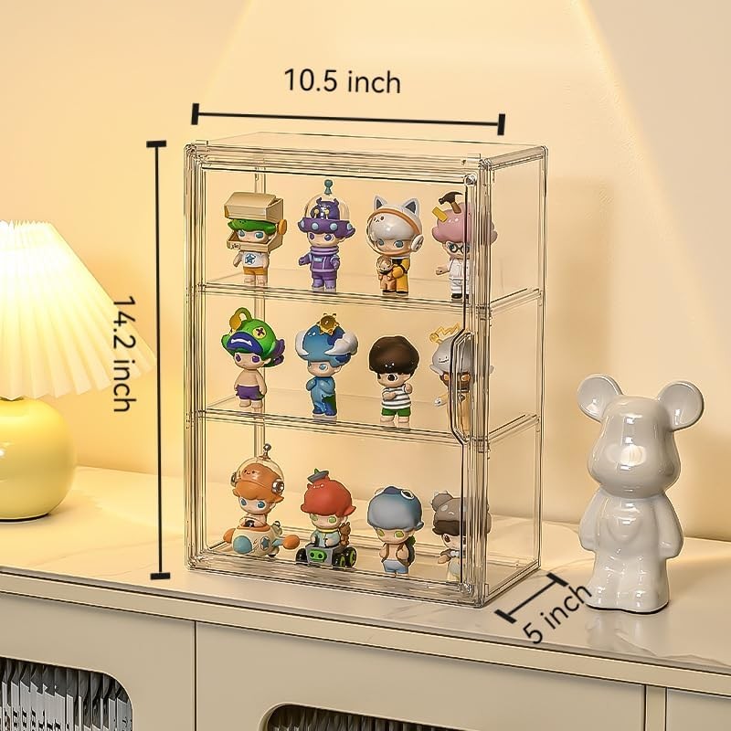 BOHOIDEE 3 Tiers Clear Display Case for Figures, Wall-Mounted Medium,