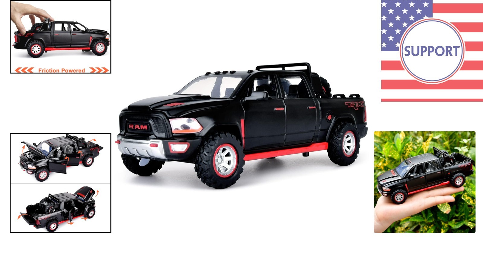 Realistic RAM 1500 Diecast Truck Model with Pull-Back Action & Lights – 1:32