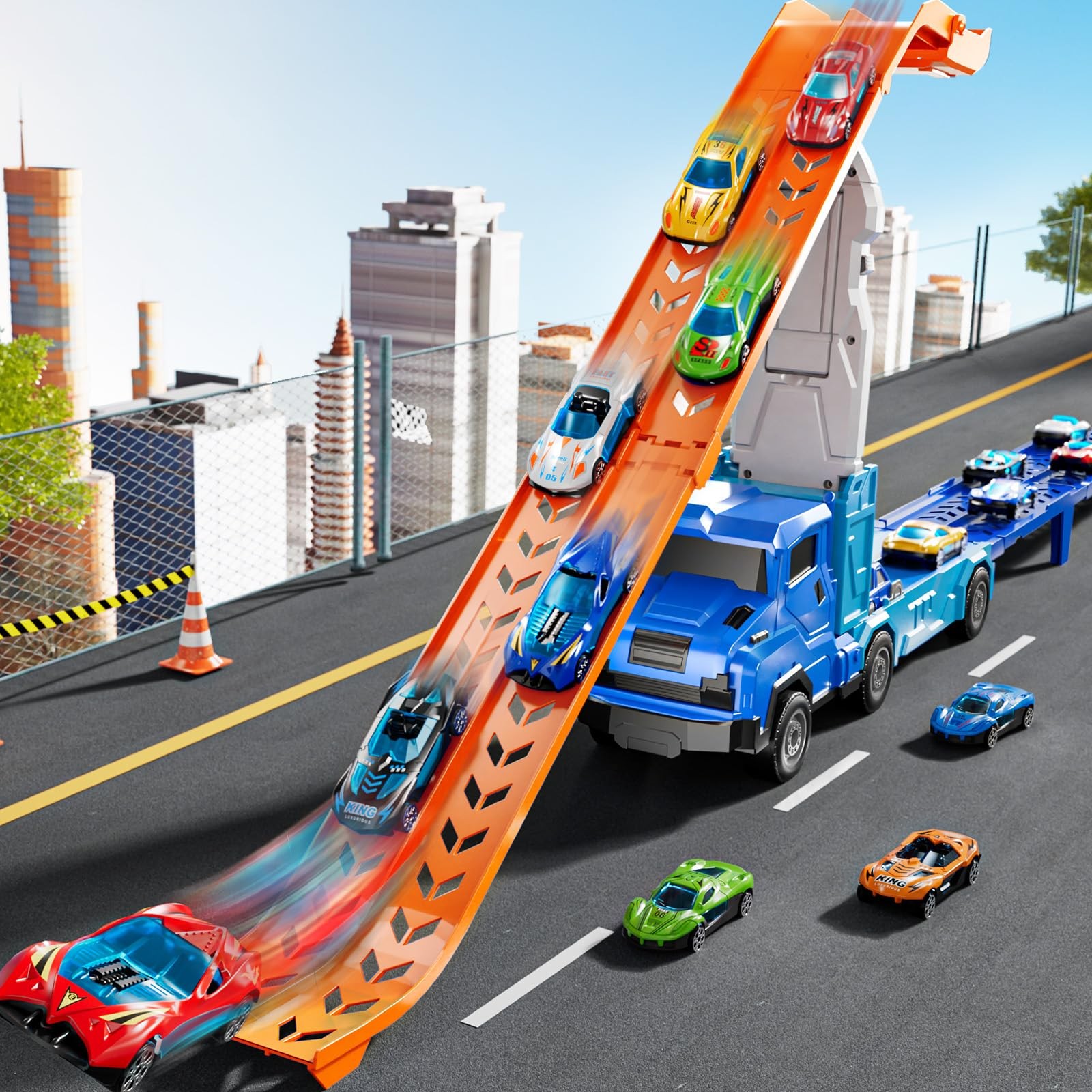 Car Truck Toys for 3 4 5 6 7 8 Years Old Boys, Transporter Truck Track Set wi…