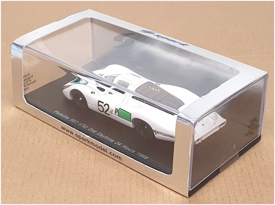 Spark 1/43 Scale S2985 – Porsche 907 #52 2nd Daytona 24h 1968 – White/Green
