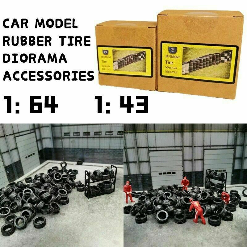 1/43 1/64 RC Car Rubber Tires DIY Car Model Diorama Display 80-100Pc With Rack
