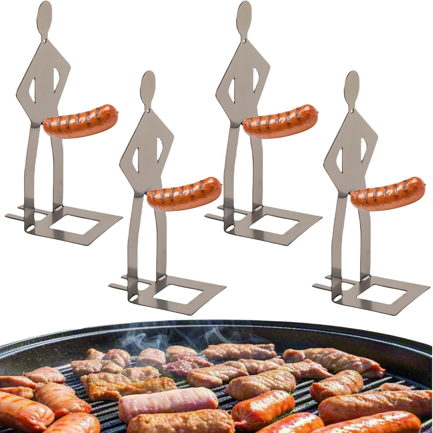 2-4Pcs Foldable BBQ Grill Rack Standing Man Shape Funny Hot Dog Roaster Holder