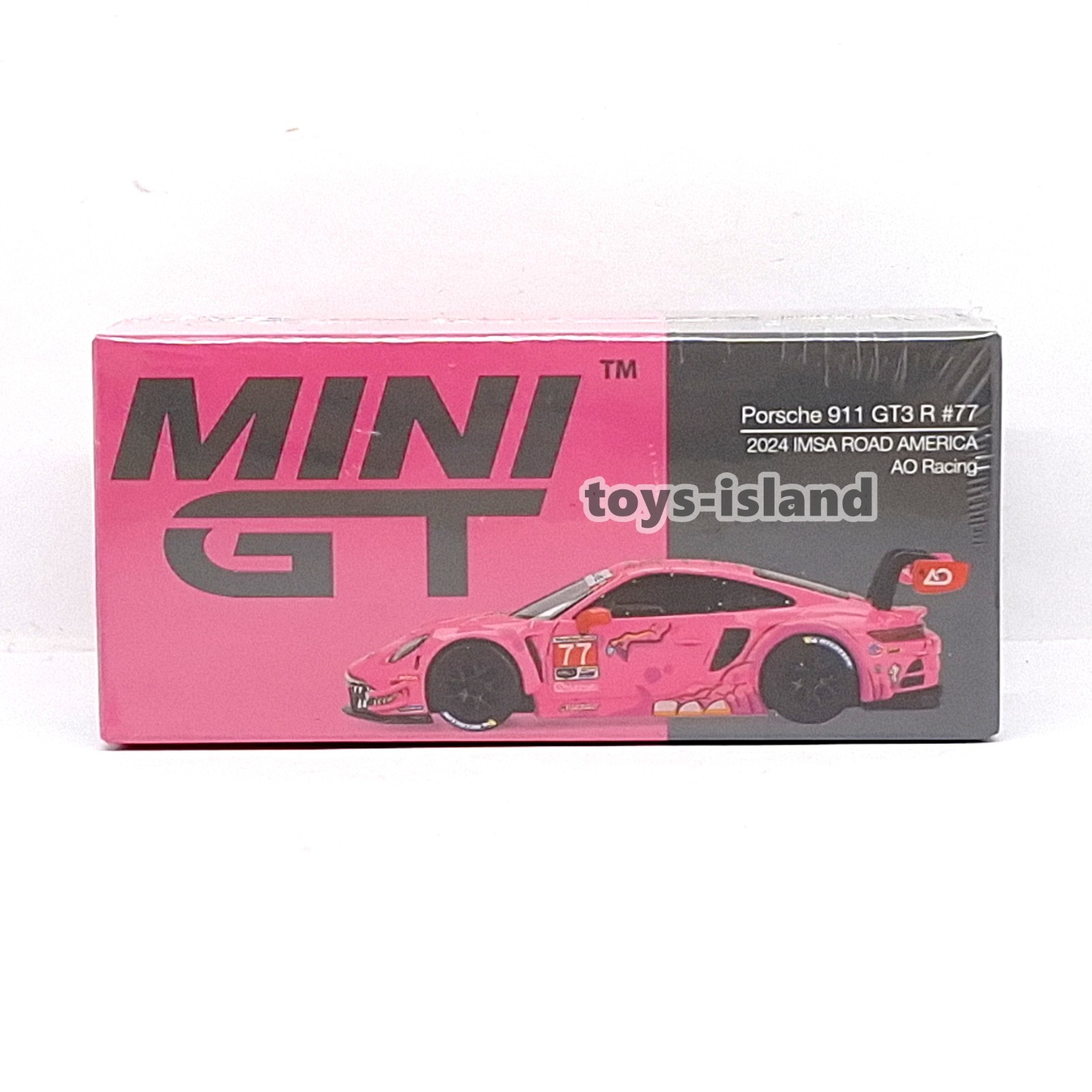 MINI GT 1052 Porsche 911 GT3 R #77 2024 IMSA Road America AO Racing New 1/64