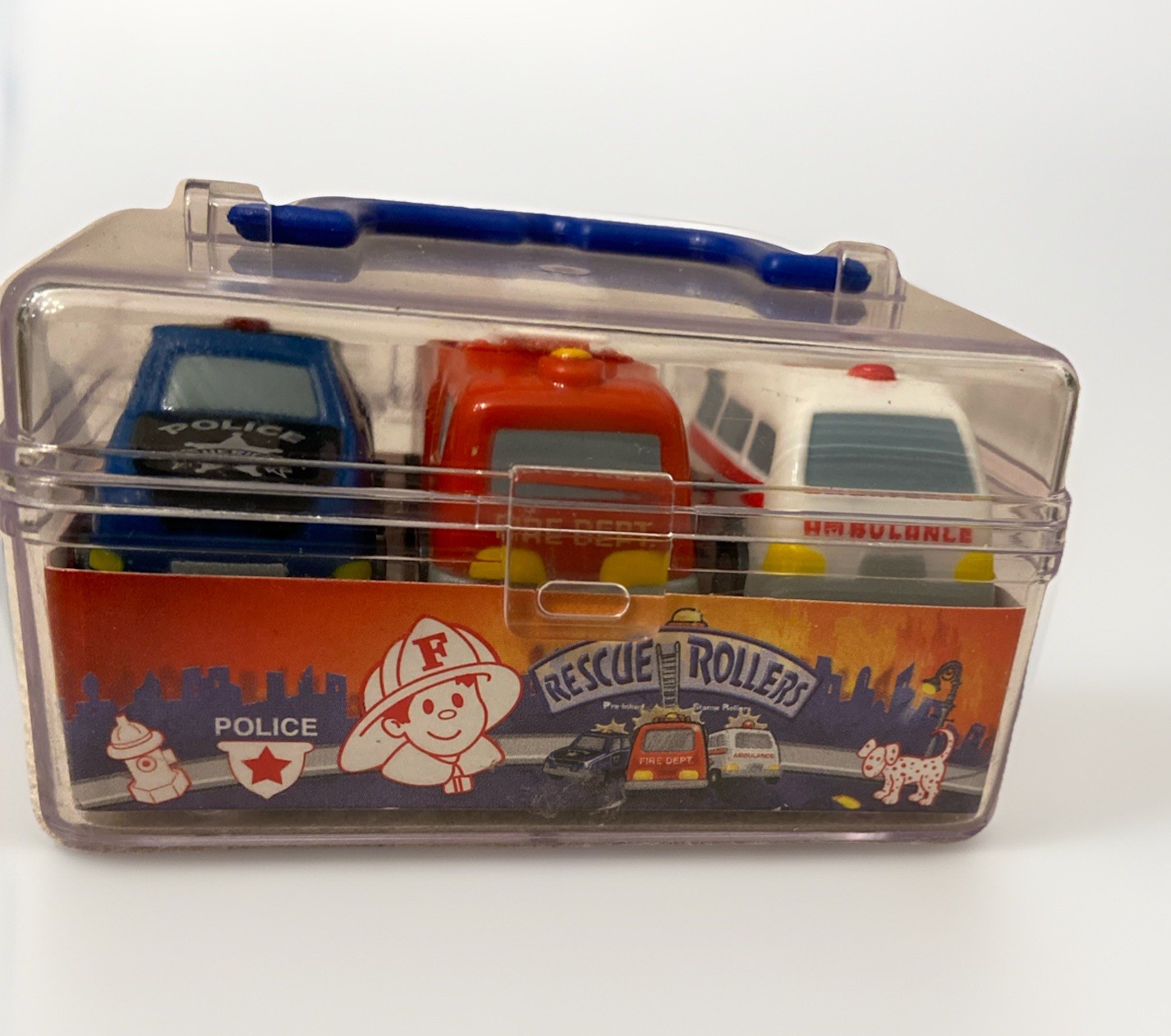 Rescue Rollers Stamper Set – Police, Fire & Ambulance Mini Toy Cars, Case
