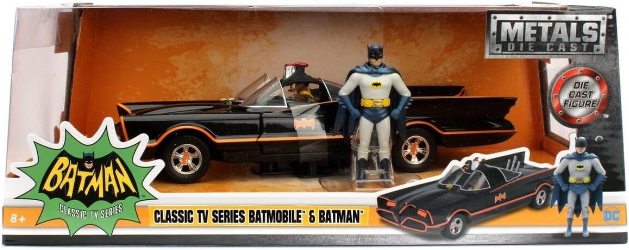 1966 Classic TV Batmobile Die-Cast Car with Batman Robin Figures Collectible