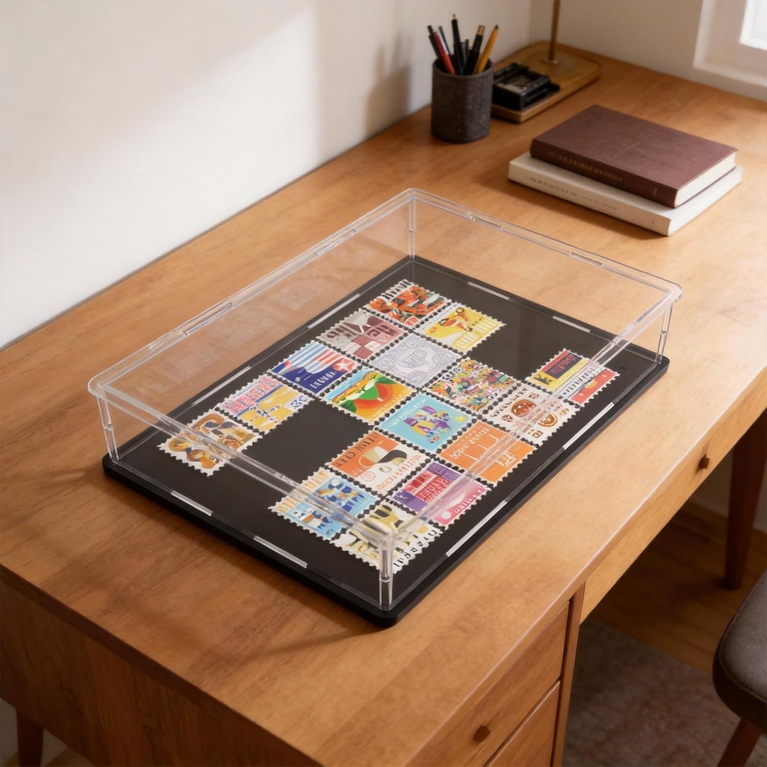 HOPEME Clear Display Case for Book, 10.6×8×2.4 inch, Black Base and Box