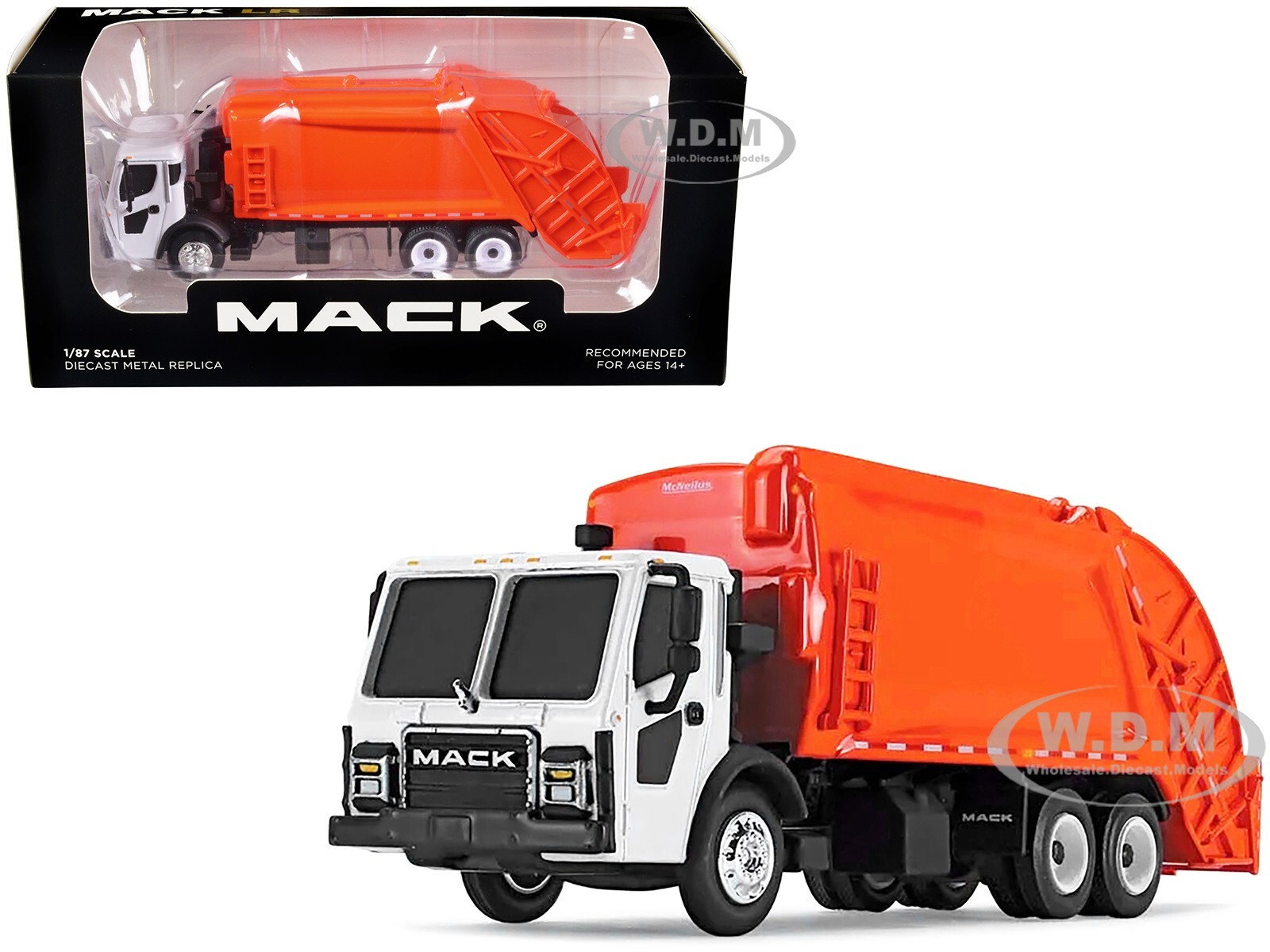 MACK LR W/REAR LOAD REFUSE BODY ORANGE 1/87 (HO) DIECAST BY FIRST GEAR 80-0353