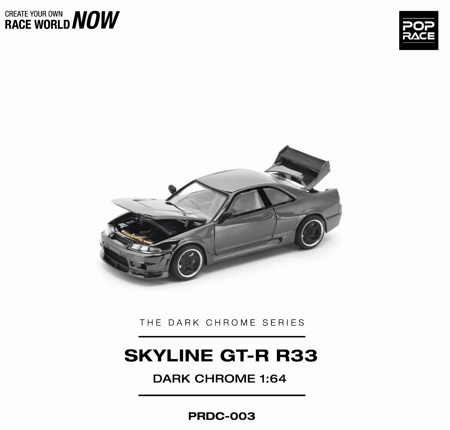Pop Race Nissan Skyline GT-R R33 Dark Chrome 1/64 PRDC003