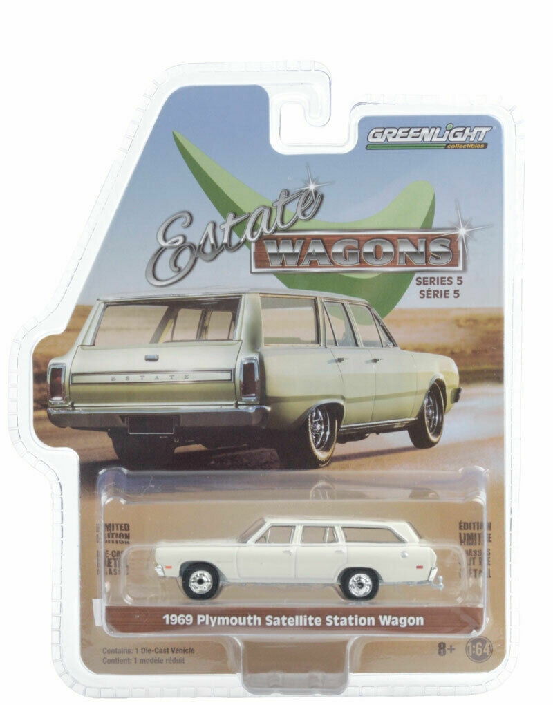 GREENLIGHT 1:64 1969 ALPINE WHITE PLYMOUTH SATELLITE STATION WAGON MODEL 29990B