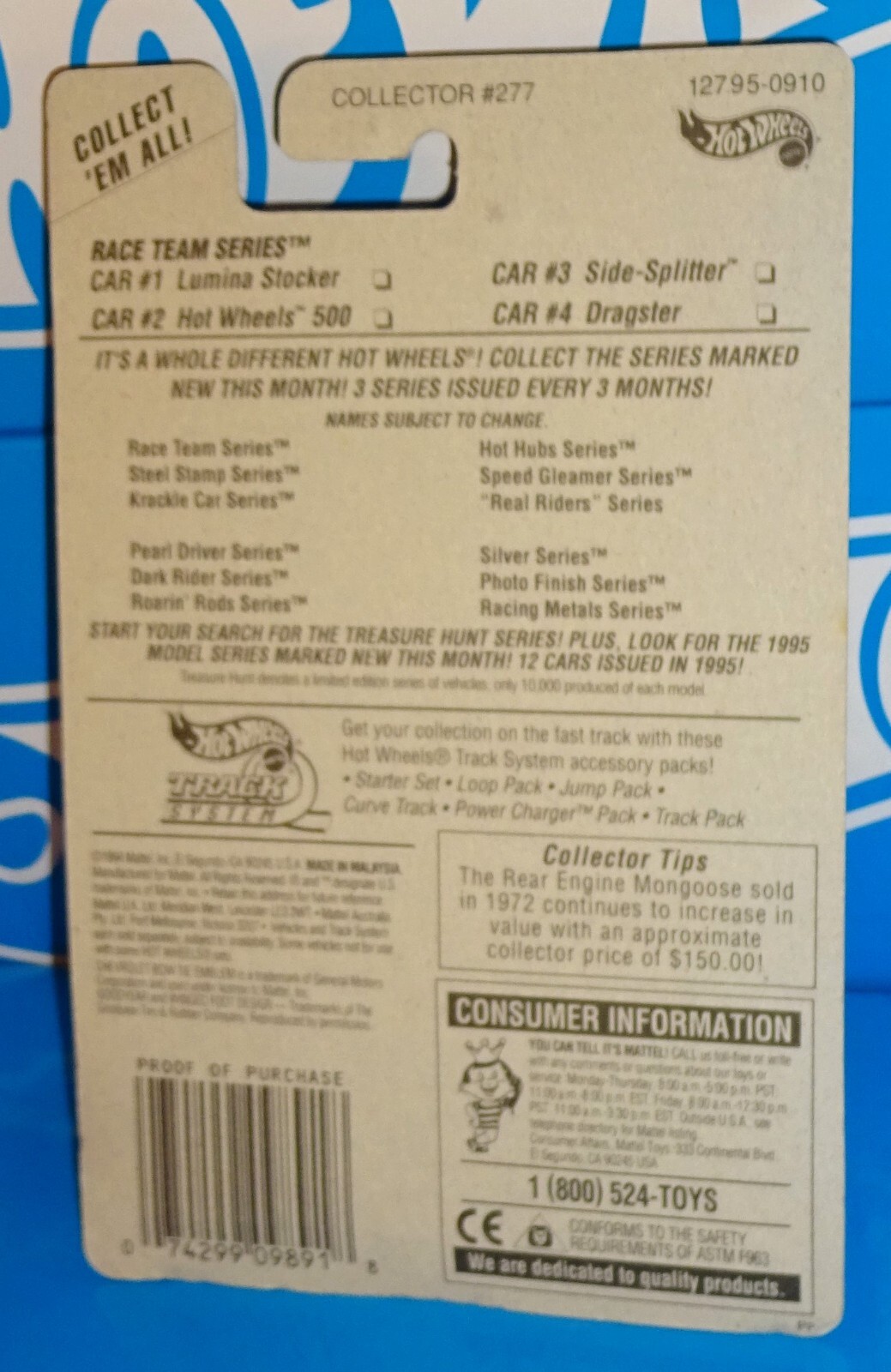 Hot Wheels 1995 Race Team Series #277 Side-Splitter Mtflk Blue w/ 5SPs