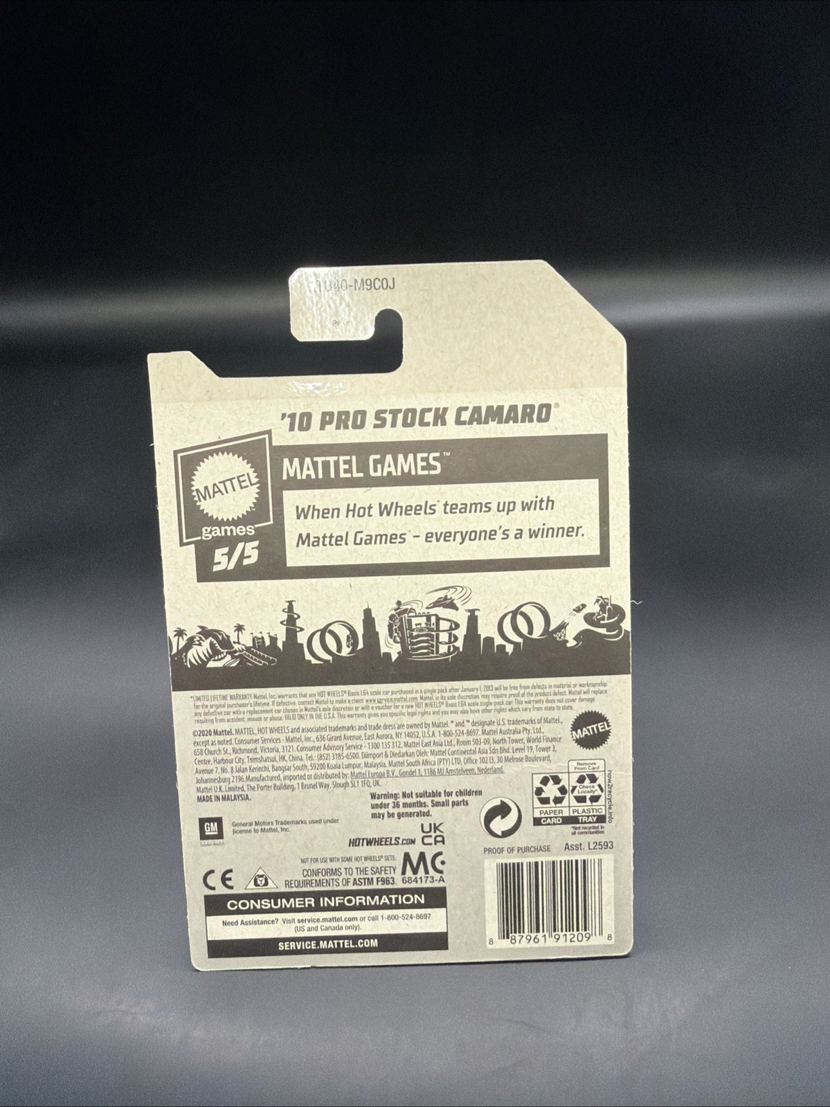 Hot Wheels Mattel Games ’10 Pro Stock Camaro *RARE CARD* (AB93)
