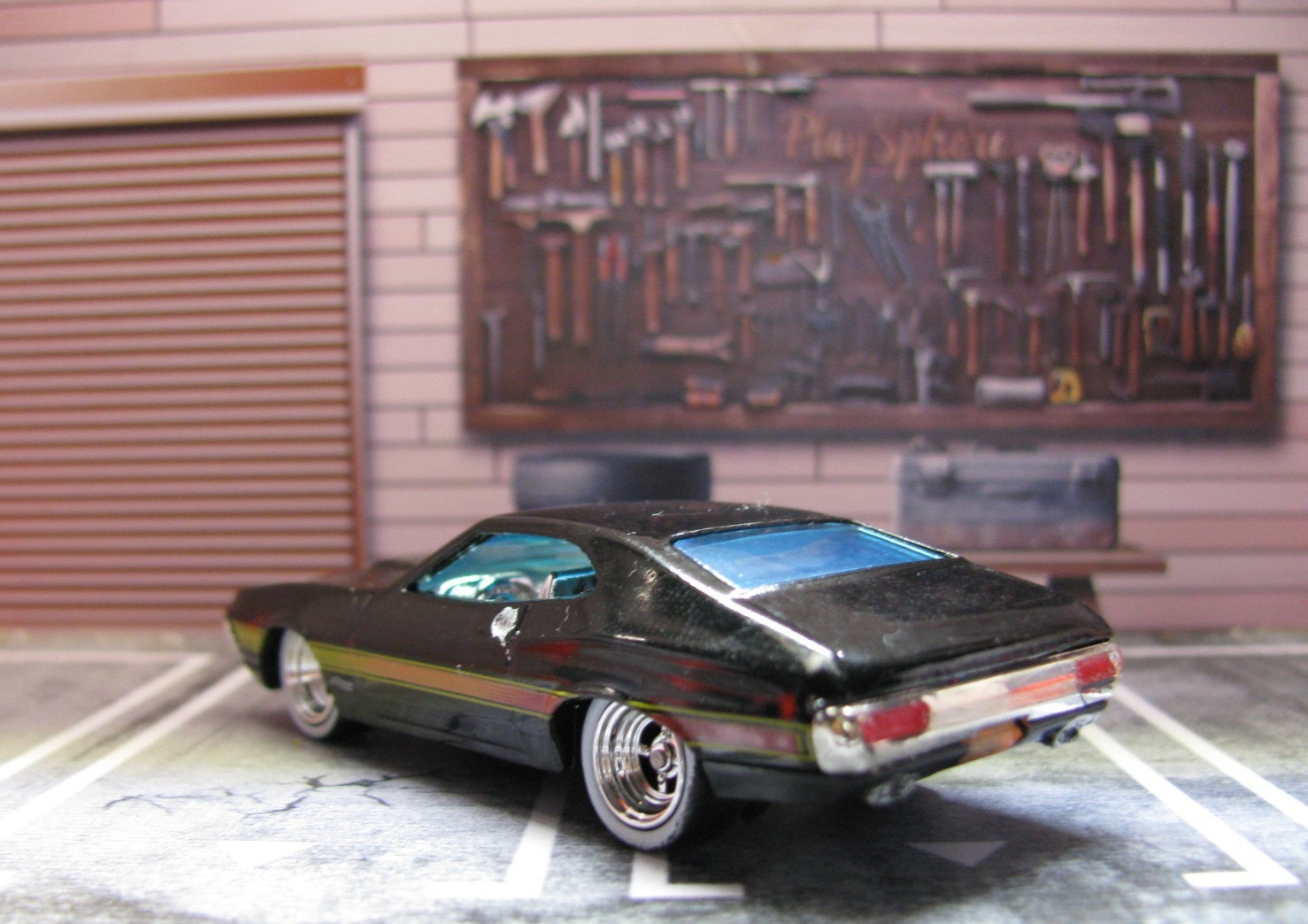 2026 Hot Wheels Black ’72 Ford Gran Torino Sport, w/Real Riders Wheel Swap